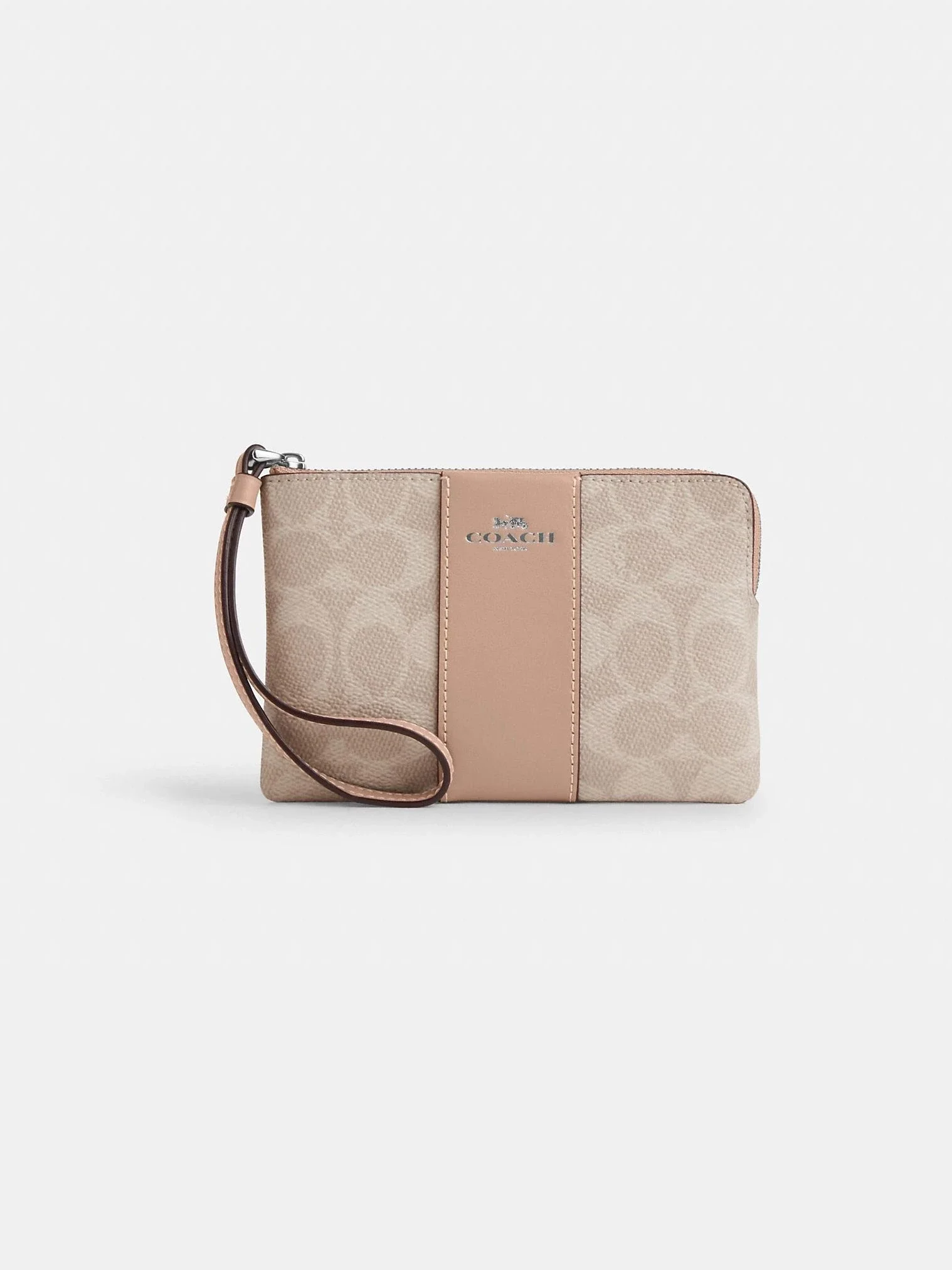 Monedero de Muñeca Corner Zip en Lona Signature con Franja